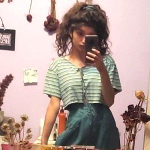 Vintage Y2K Handmade Upcycled Striped Tie Front Shrug Crop Top Blouse Shirt